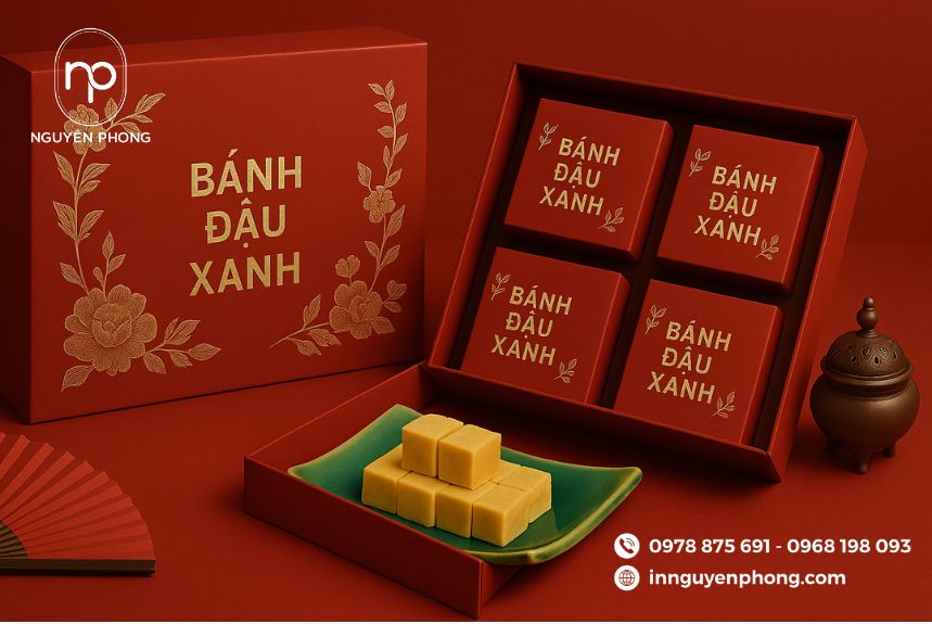 in hộp bánh đậu xanh dạng hộp âm dương